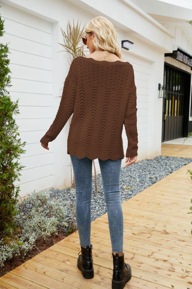 Women's Solid Color Hollow Pullover Lace Knitted Sweater Off the Shoulders