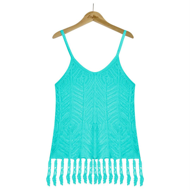 Sexy Hollow Solid Color Camisole Blouse Beach Vest Women's Clothing