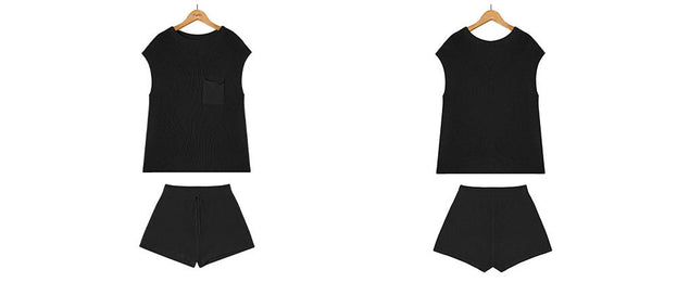Loose Casual Suit with Pocket Solid Color Ladies Knitwear