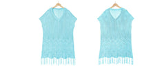 Solid Color Fringed Hollow Knit Sweater Loose Plus Size Beach Dress