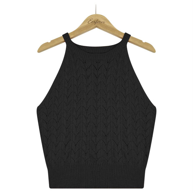 Casual Knitted Design Solid Color Top Slim Vest