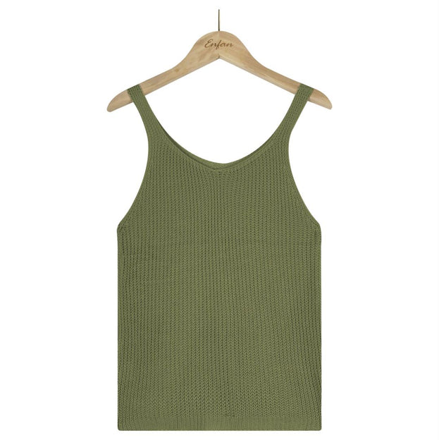 Fashion Solid Color Camisole V Neck Ice Silk Knitted Sweater Women