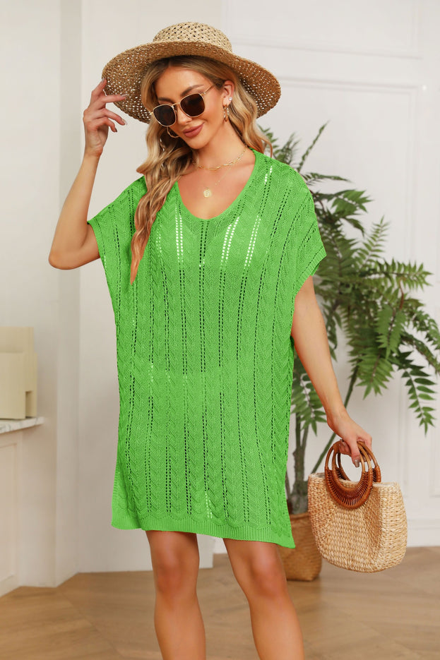 V-Neck Solid Color Hollow Beach Skirt Foreign Trade Loose Plus Size Blouse