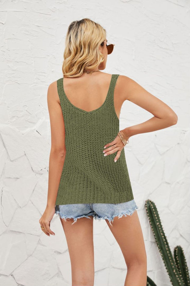 Fashion Solid Color Camisole V Neck Ice Silk Knitted Sweater Women