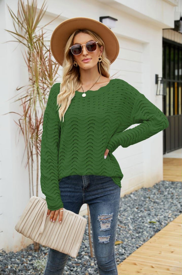 Women's Solid Color Hollow Pullover Lace Knitted Sweater Off the Shoulders