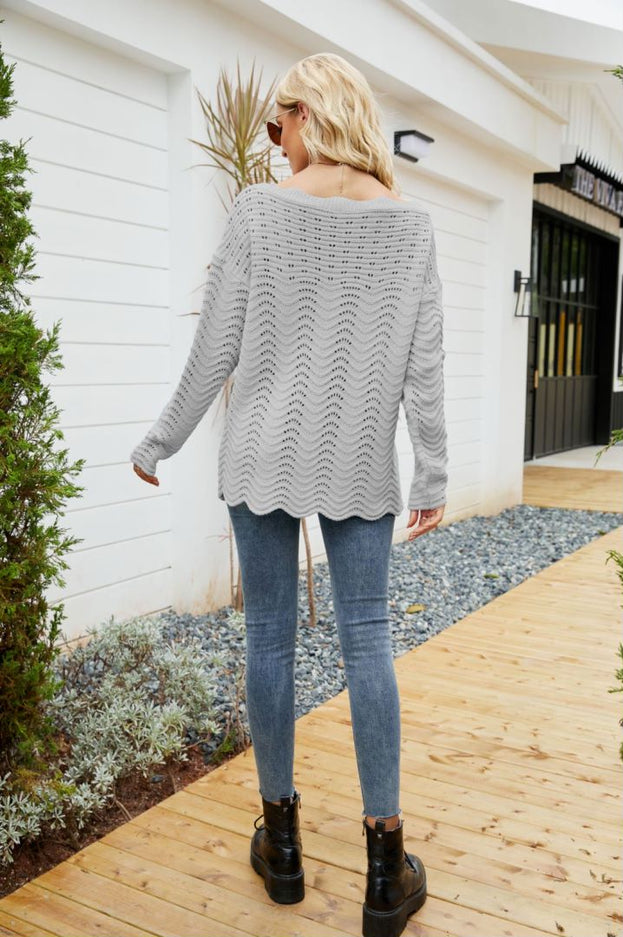 Women's Solid Color Hollow Pullover Lace Knitted Sweater Off the Shoulders