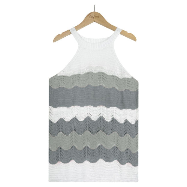 Women's Wavy Splicing Casual Loose Knitted Sweater