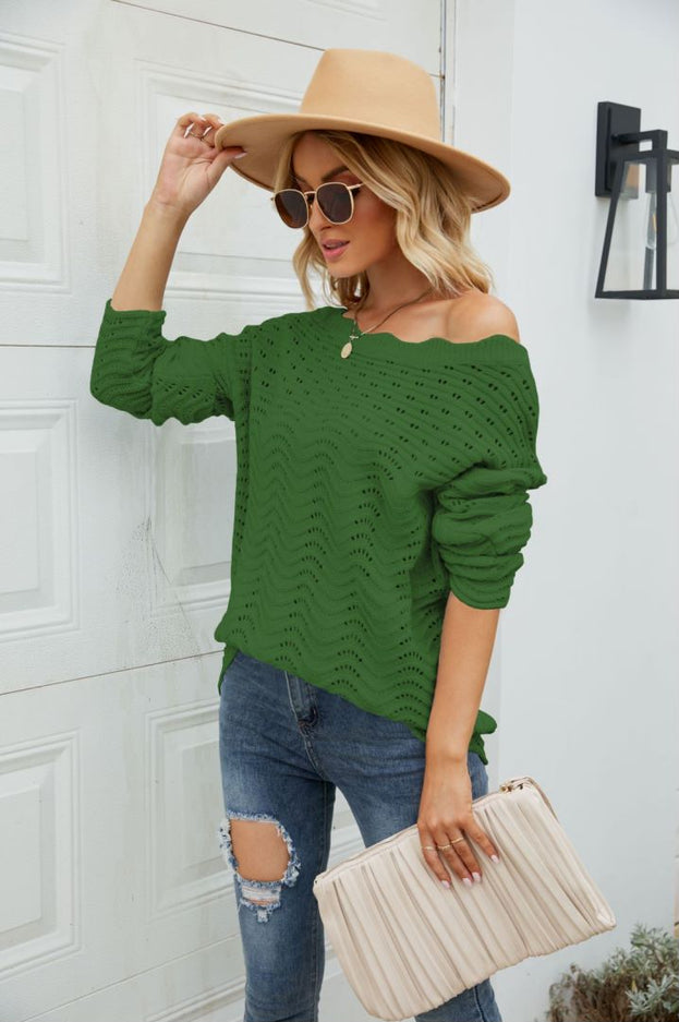 Women's Solid Color Hollow Pullover Lace Knitted Sweater Off the Shoulders