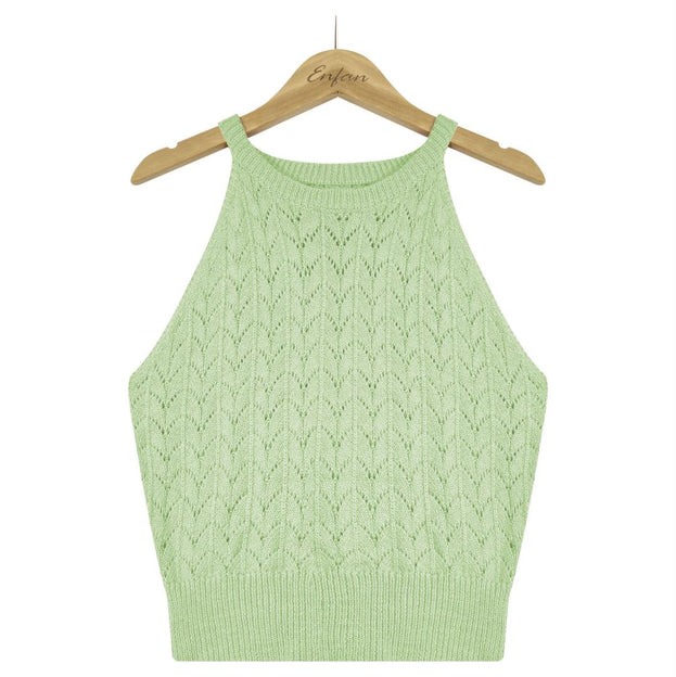 Casual Knitted Design Solid Color Top Slim Vest