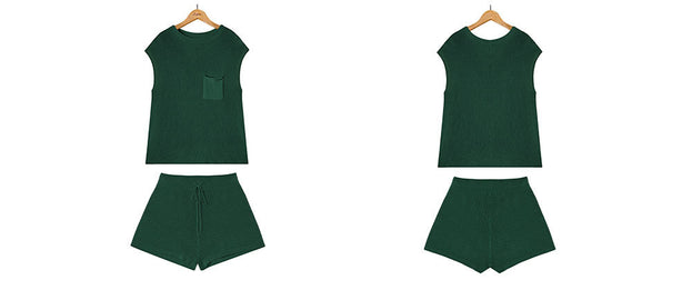 Loose Casual Suit with Pocket Solid Color Ladies Knitwear