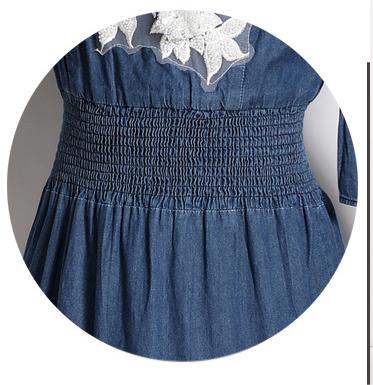 Off Shoulder Bust Embroidery Halter Denim Dress