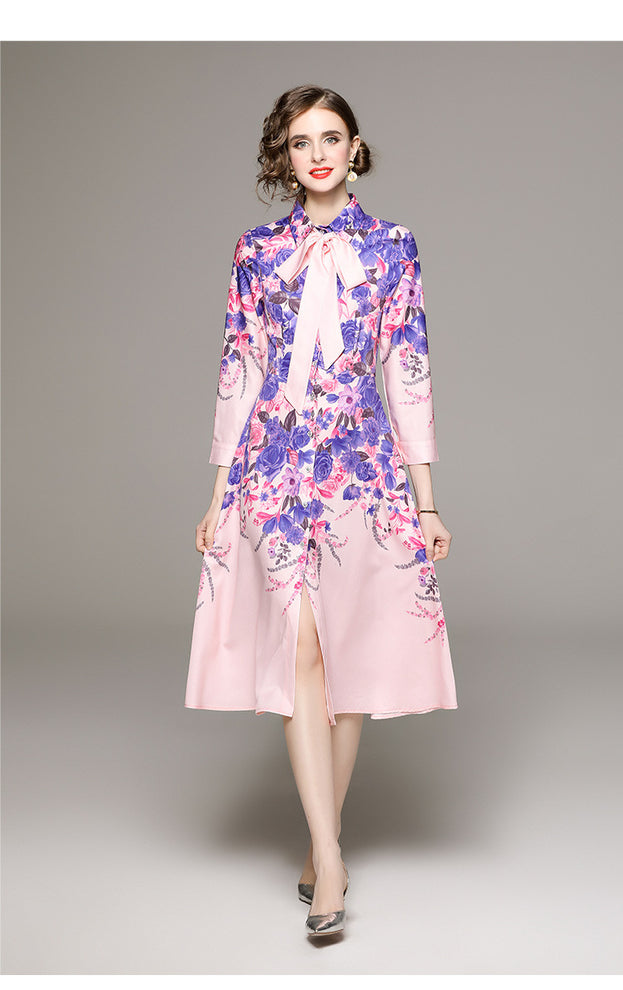 Fashion All-in-One Collection Waist Slimming Positioning Printed Dress with Belt