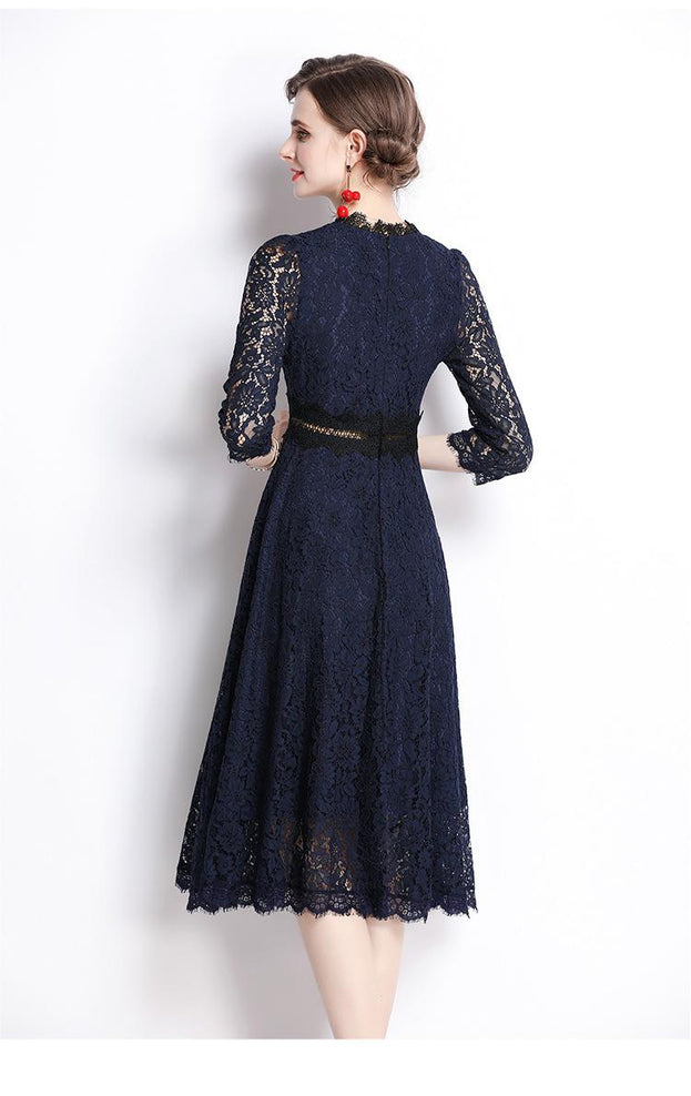 New Women's Temperament Lace Embroidery Slimming Mid-Length A-Line Skirt Dress