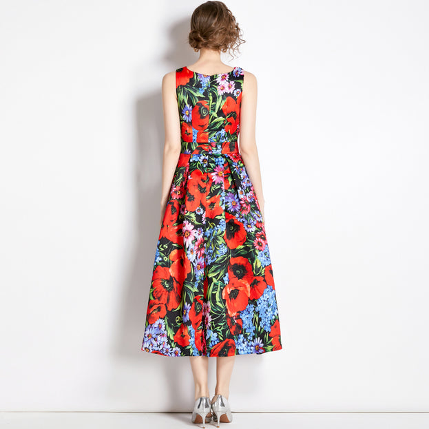 Vintage Print Sleeveless Dress