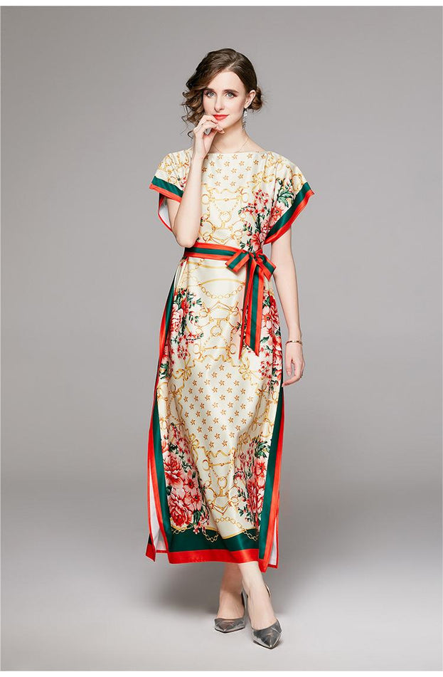 Stylish One-Line Neck Loose Lace-Up Dress With Belt
