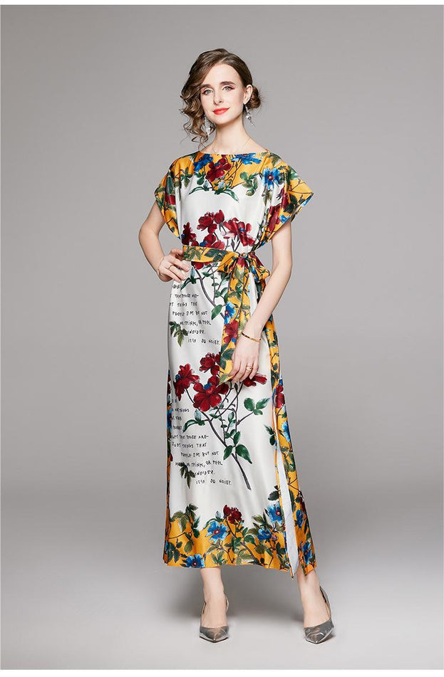 Stylish One-Line Neck Loose Lace-Up Dress with Belt