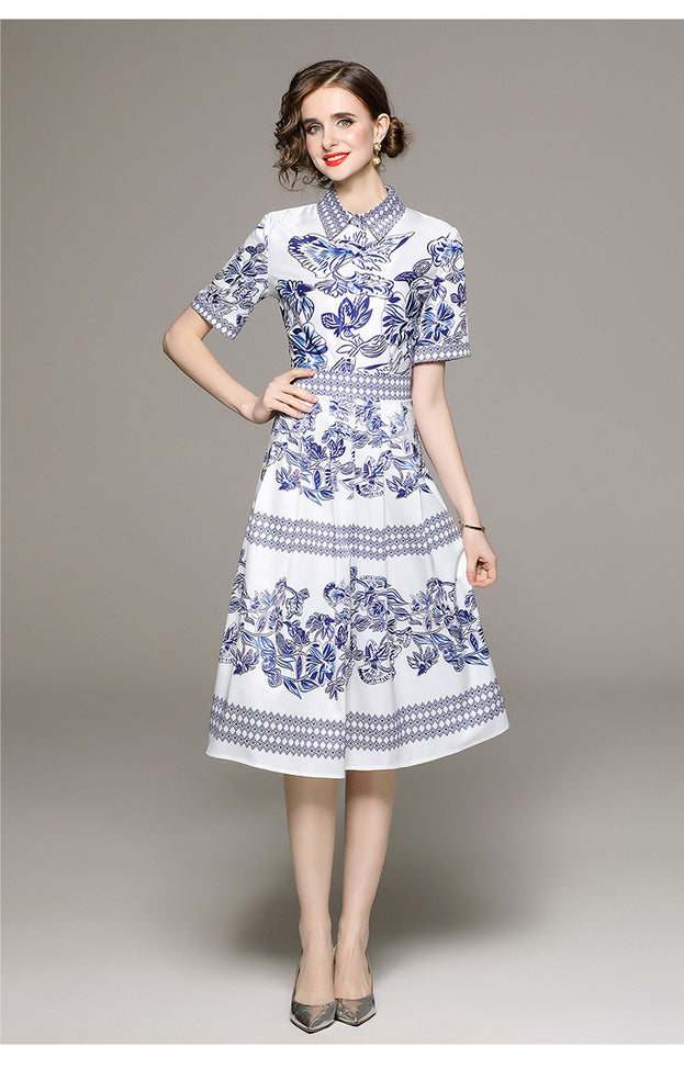 Fashion All-in-One Collection Waist Slimming Positioning Printed Dress