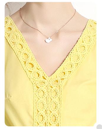 V-Neck Lantern Sleeve Temperament Water-Soluble Lace Stitching Mid-Length Dress