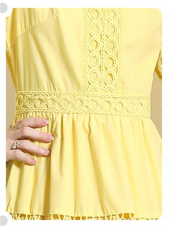 V-Neck Lantern Sleeve Temperament Water-Soluble Lace Stitching Mid-Length Dress