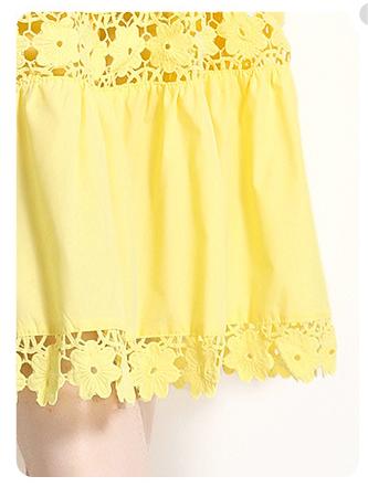 V-Neck Lantern Sleeve Temperament Water-Soluble Lace Stitching Mid-Length Dress