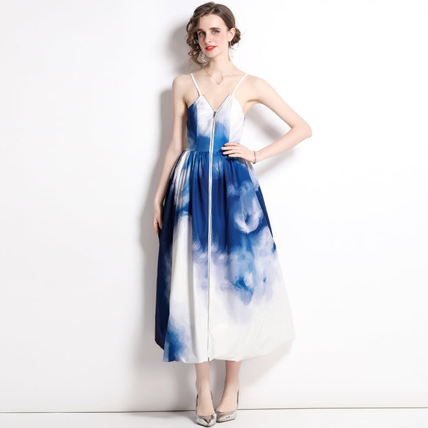 Ink Blue Tie-Dye Printed Dress