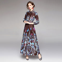Vintage Print Lapel Dress