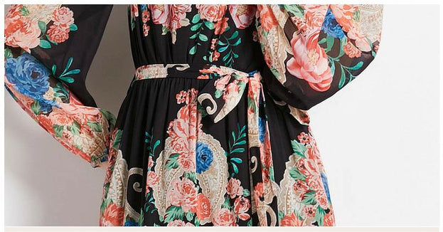 Vintage Print Lantern Sleeve Dress