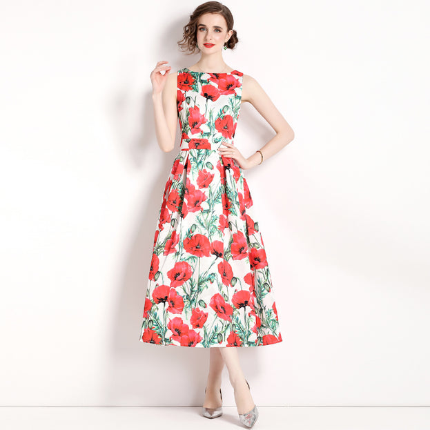 Vintage Print Sleeveless Dress