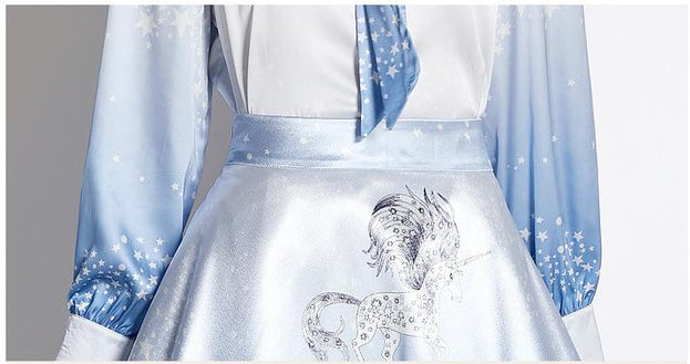 Stylish Top and Skirt Two-Piece Satin Mid-Length Suit