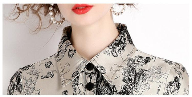 Temperament Vintage Jacquard Lapel Short Sleeve Slim Look Slim Mid-Skirt Dress