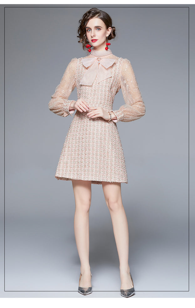 Bow NeckLong Sleeve  French Dress