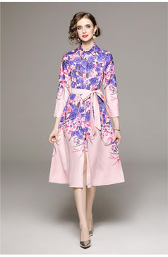 Fashion All-in-One Collection Waist Slimming Positioning Printed Dress with Belt