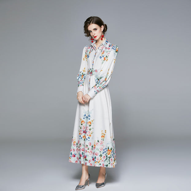 Long-Sleeved Vintage Print Dress