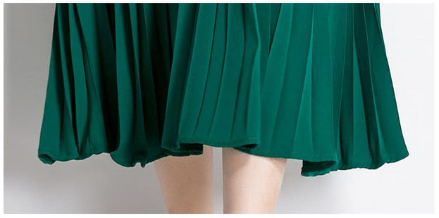 Long-Sleeved Water-Soluble Floral Patchwork Receiving Waist Pleated Long Skirt Dress