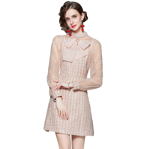 Bow NeckLong Sleeve  French Dress