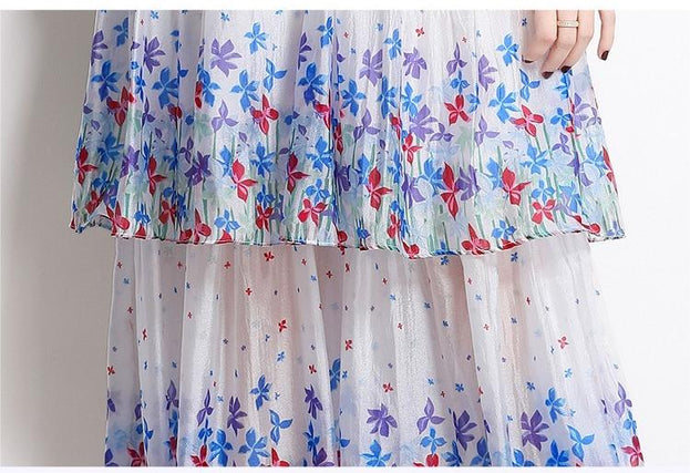 Printed Cake Skirt Lace-Up Suspender Dress