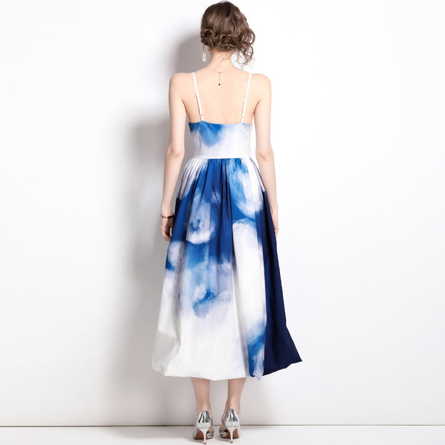 Ink Blue Tie-Dye Printed Dress