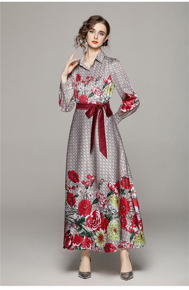 Fashion Waist Slimming Positioning Printed Dress