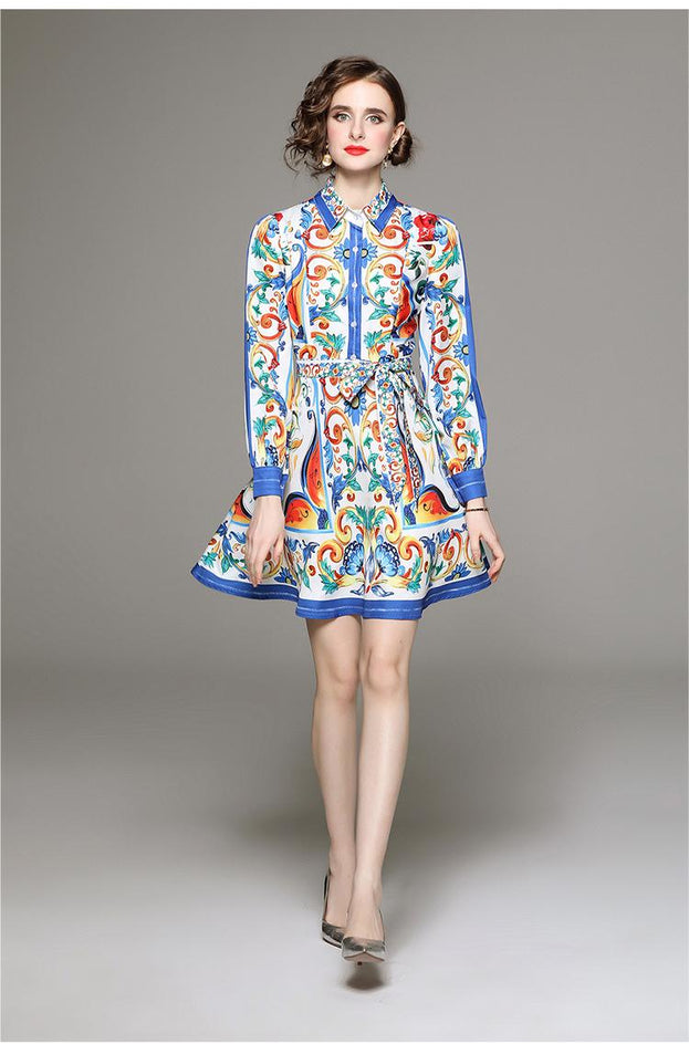 Fashion All-in-One Collection Waist Slimming Palace Style Positioning Printed Dress