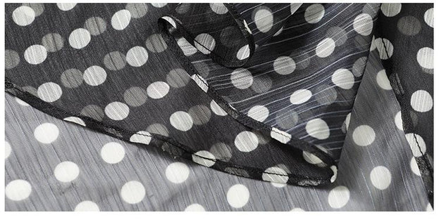V-neck Lantern Sleeve Irregular Hem Polka Dot Dress