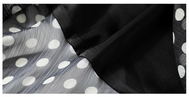V-neck Lantern Sleeve Irregular Hem Polka Dot Dress