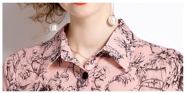 Temperament Vintage Print Short Sleeve Large Swing Slim Lapel Long Skirt Dress