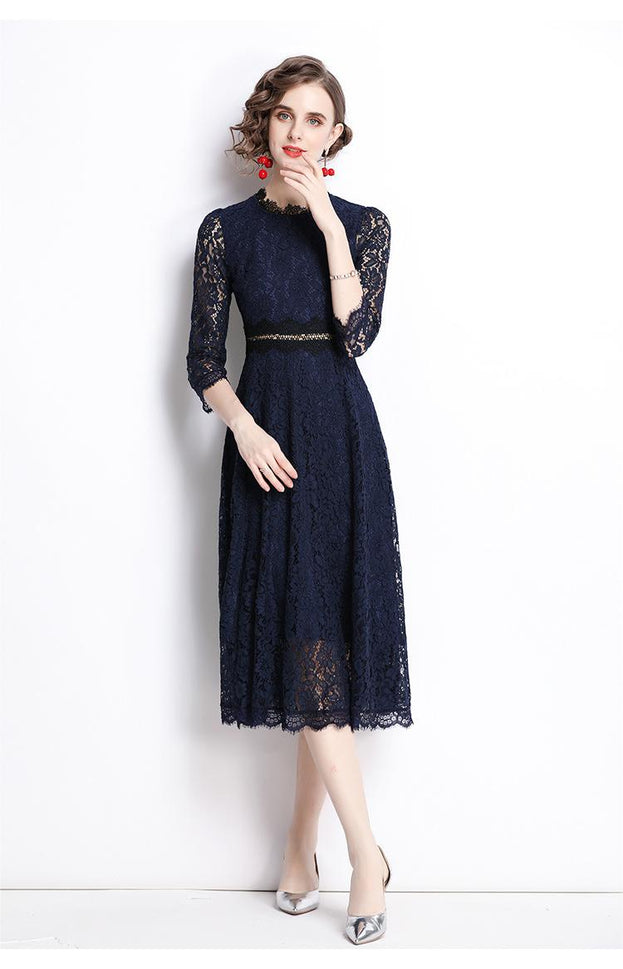 New Women's Temperament Lace Embroidery Slimming Mid-Length A-Line Skirt Dress