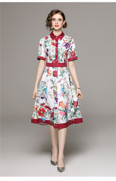 Fashion All-in-One Collection Waist Slimming Positioning Printed Short-Sleeved Dress