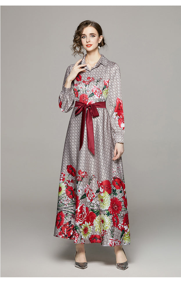 Fashion Waist Slimming Positioning Printed Dress