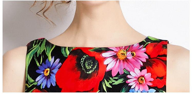 Vintage Print Sleeveless Dress