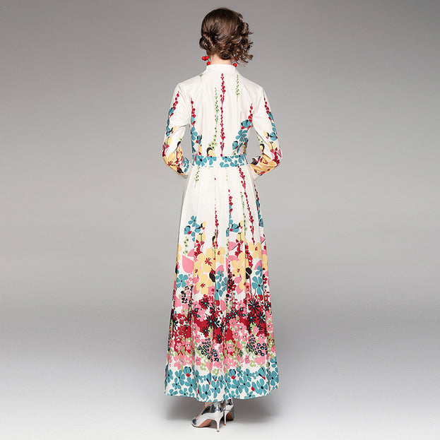 Vintage Print Lapel Dress