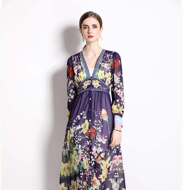 V-Neck Chiffon Dress