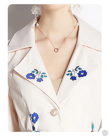 Fashion printed suit collar coat temperament waist slimming breasted mid-length trench coat