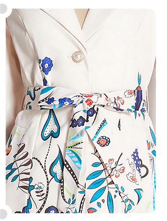 Fashion printed suit collar coat temperament waist slimming breasted mid-length trench coat